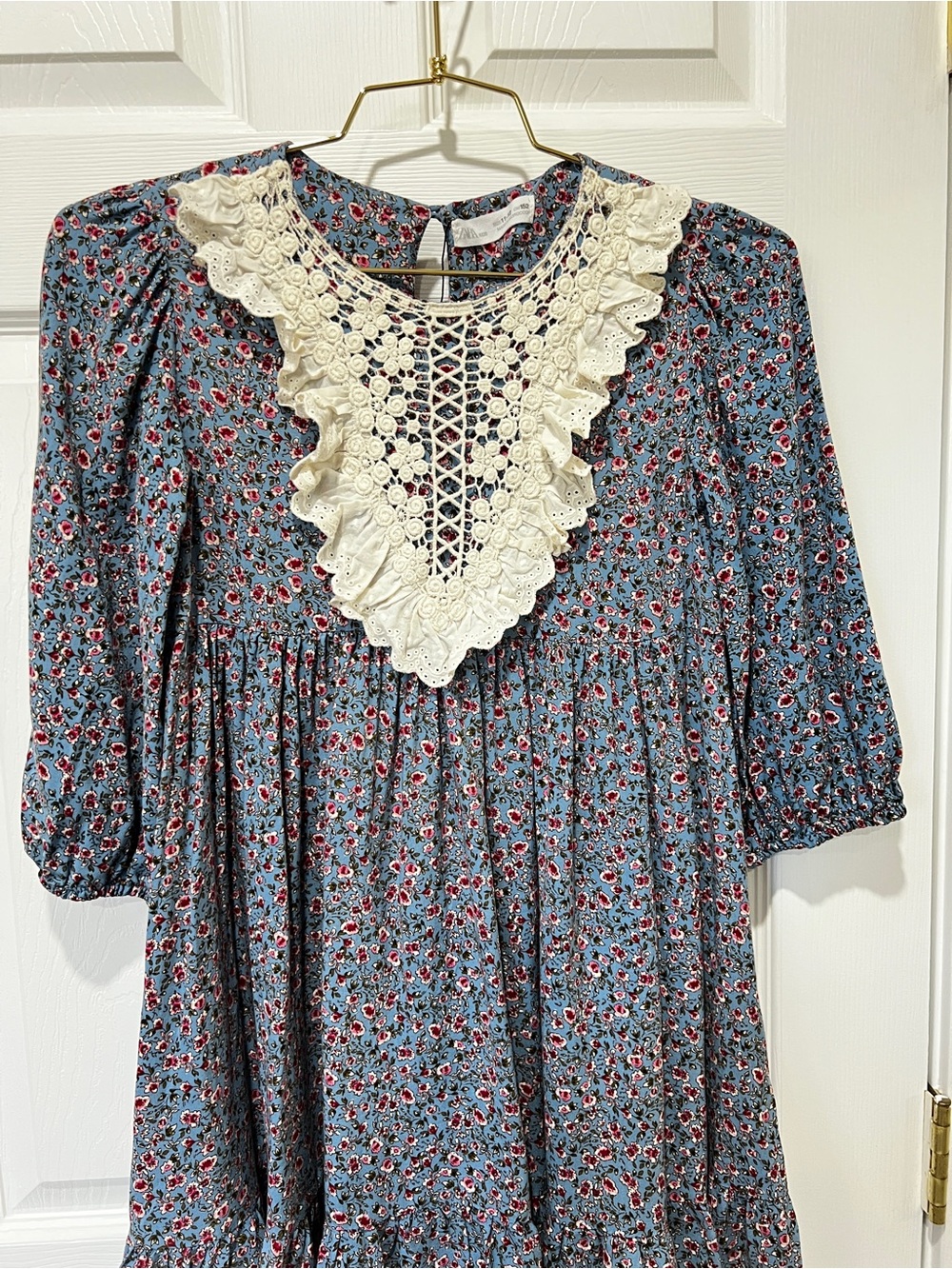 Zara blue floral dress cottage-core Farmhouse size girls 11-12 - Picture 7 of 8